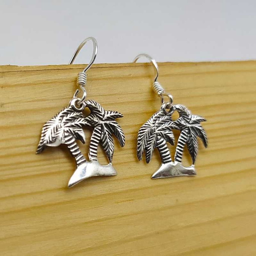 925 Sterling Silver Handmade Coconut Tree Design Boho Earring