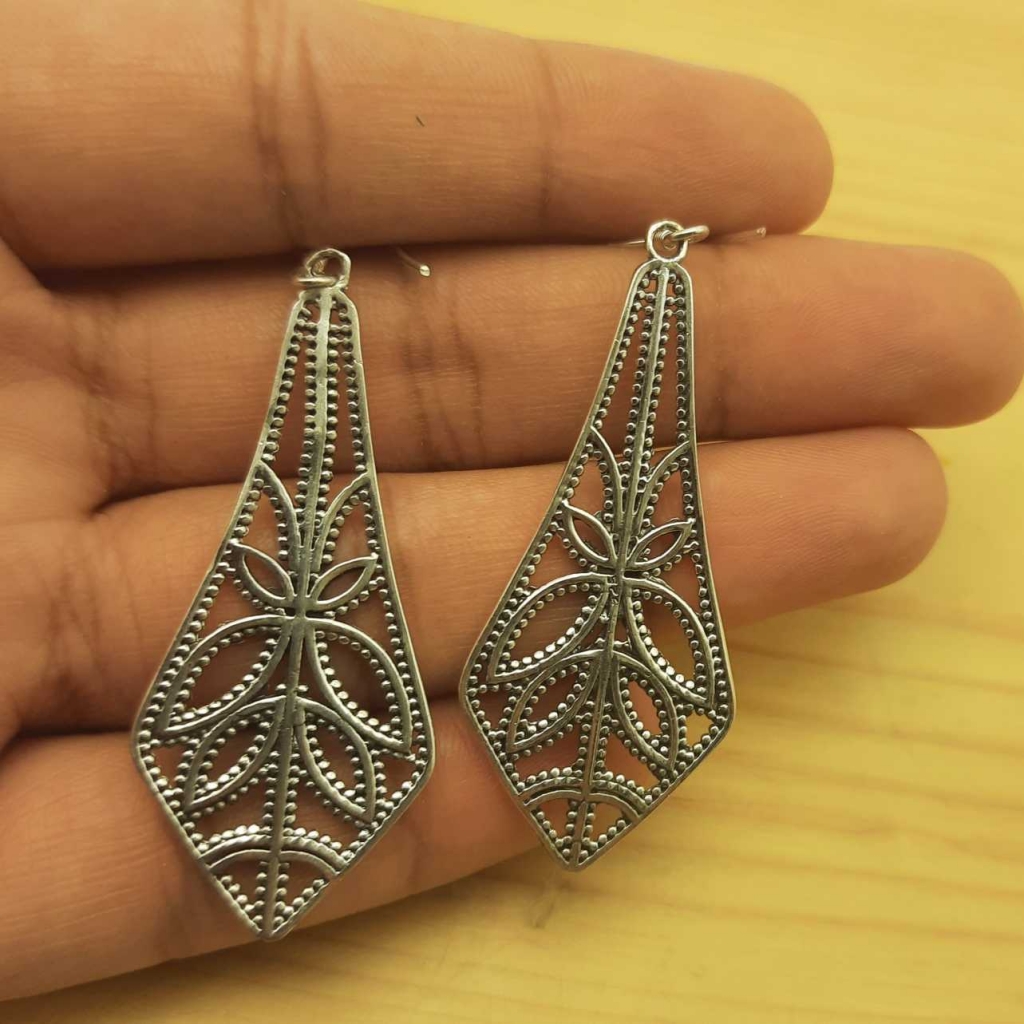 925 Sterling Silver Leaf Design Handmade Earring Jewelry