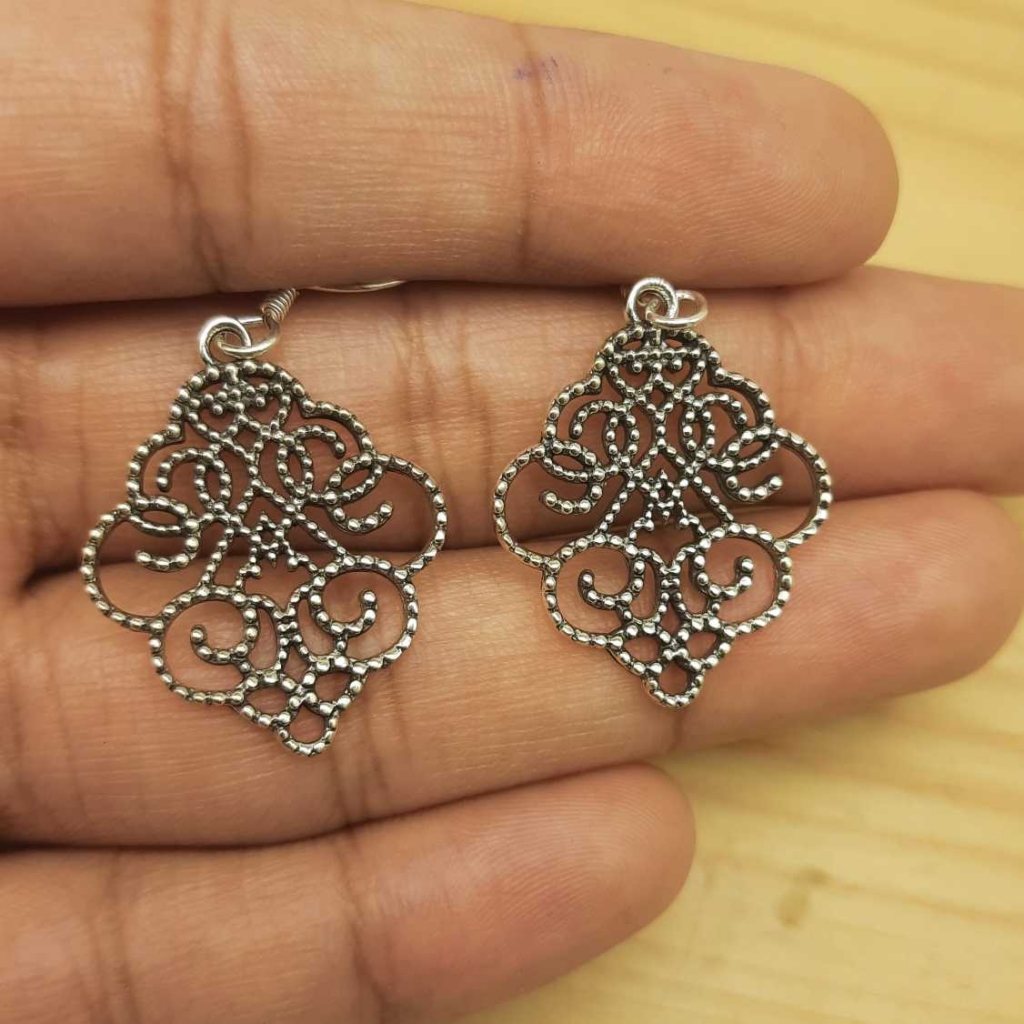 925 Sterling Silver Handmade Unique Shape Earring Jewelry