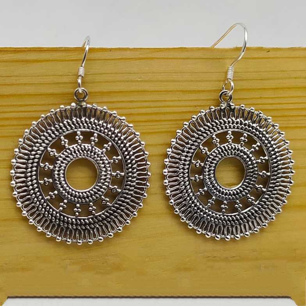 925 Sterling Silver Chakra Design Handmade Boho Earring