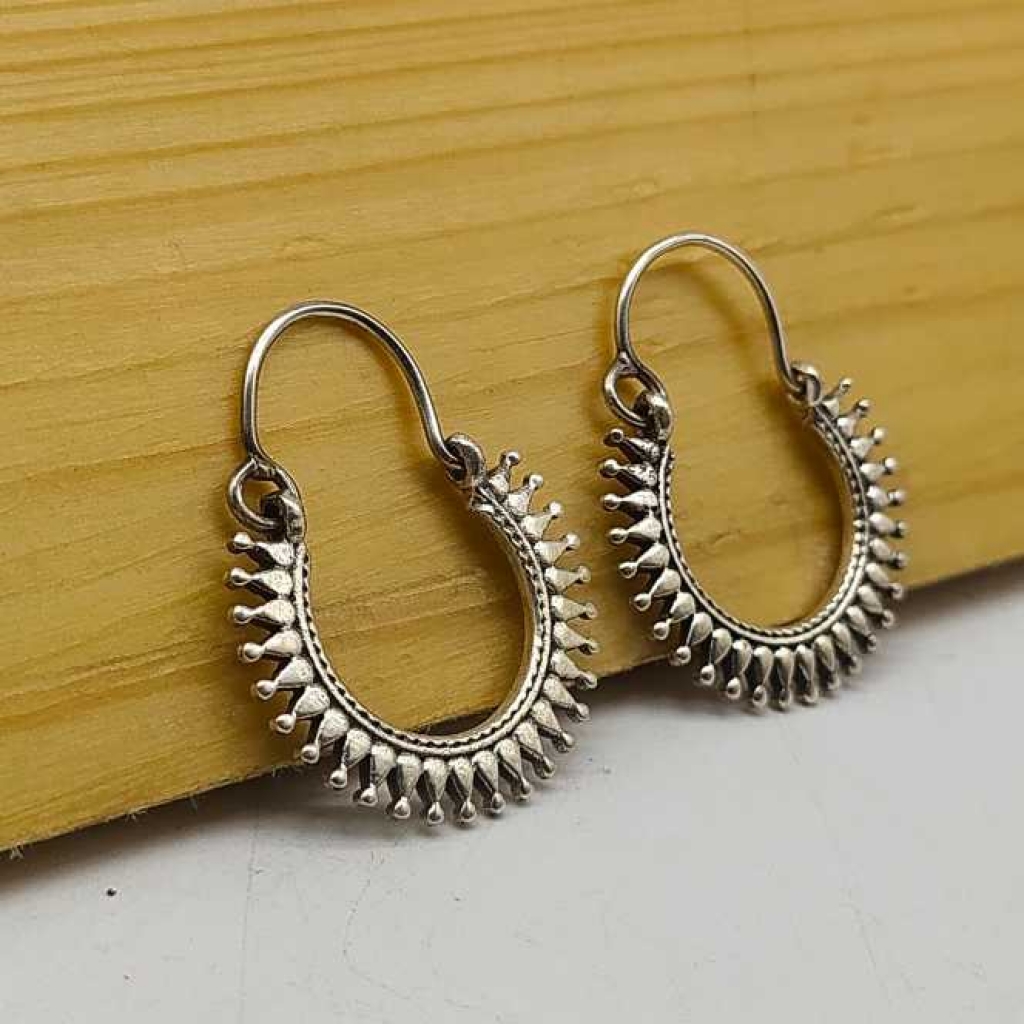 925 Sterling Silver Sun Shape Oxidised Hoop Earring Jewelry