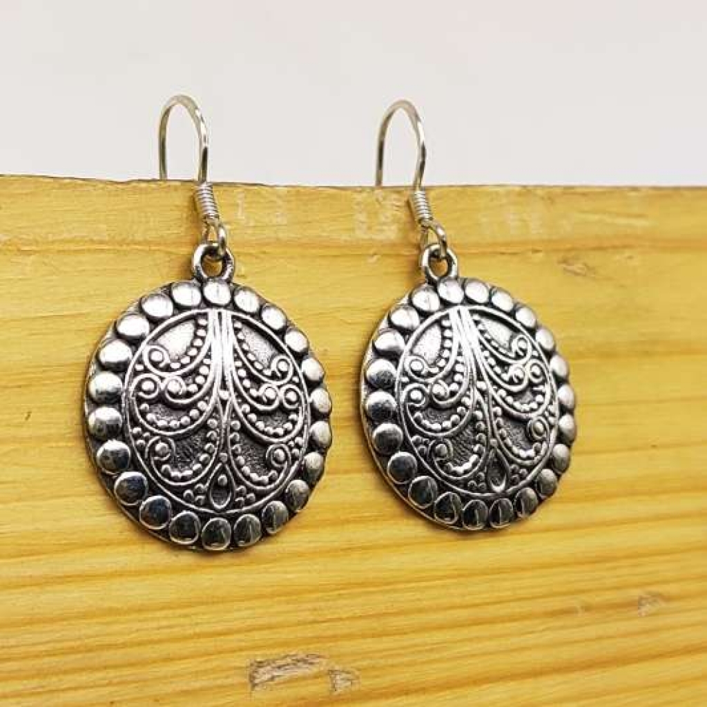 925 Sterling Silver Handmade Round Shape Earring Jewelry