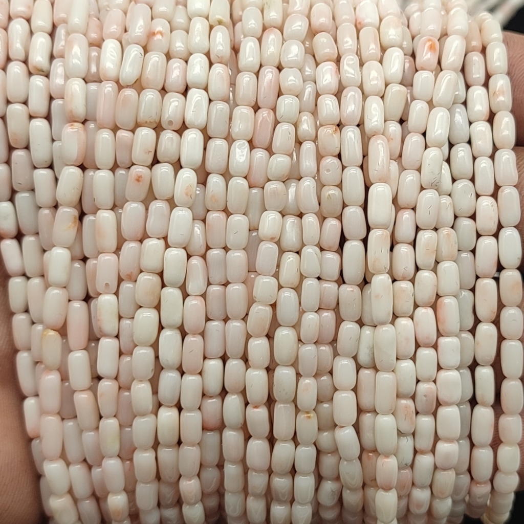 Natural White Dholak Shape Coral Beads