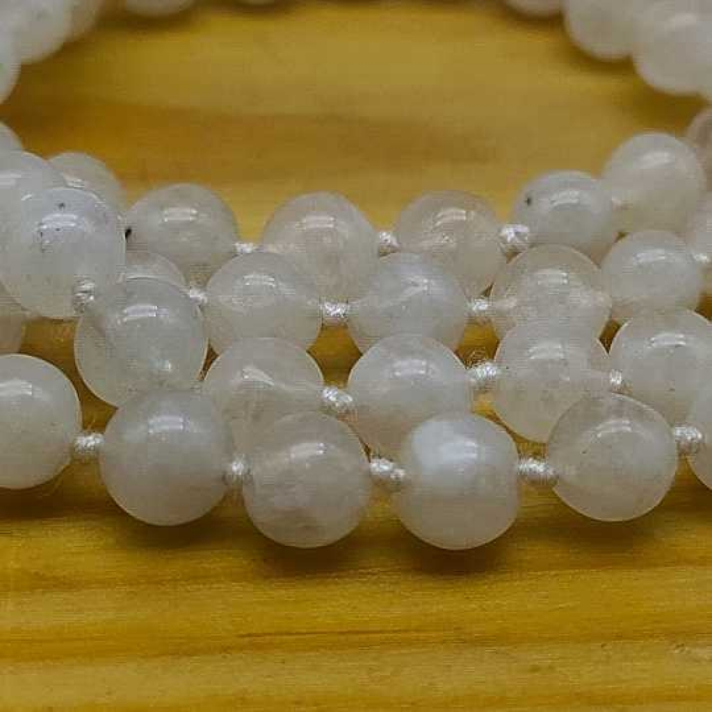 Natural Moonstone Gemstone Handknotted 108 Beads Healing  Japa Mala