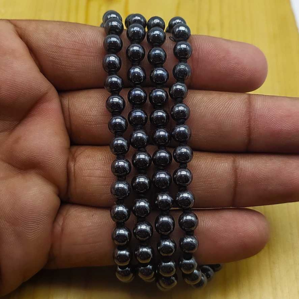 Natural Hematite Gemstone Handknotted 108 Beads Healing  Japa Mala