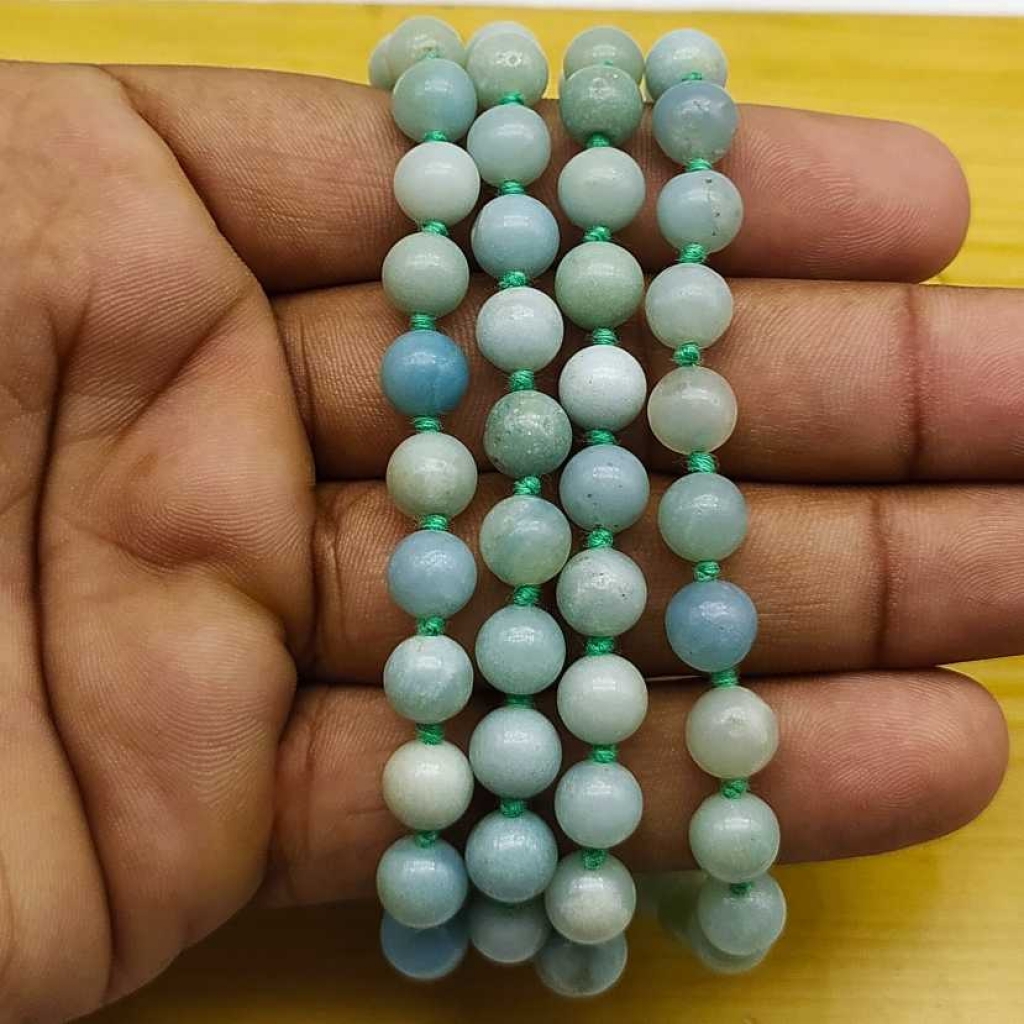 Natural Amazonite Gemstone Handknotted 108 Beads Healing  Japa Mala