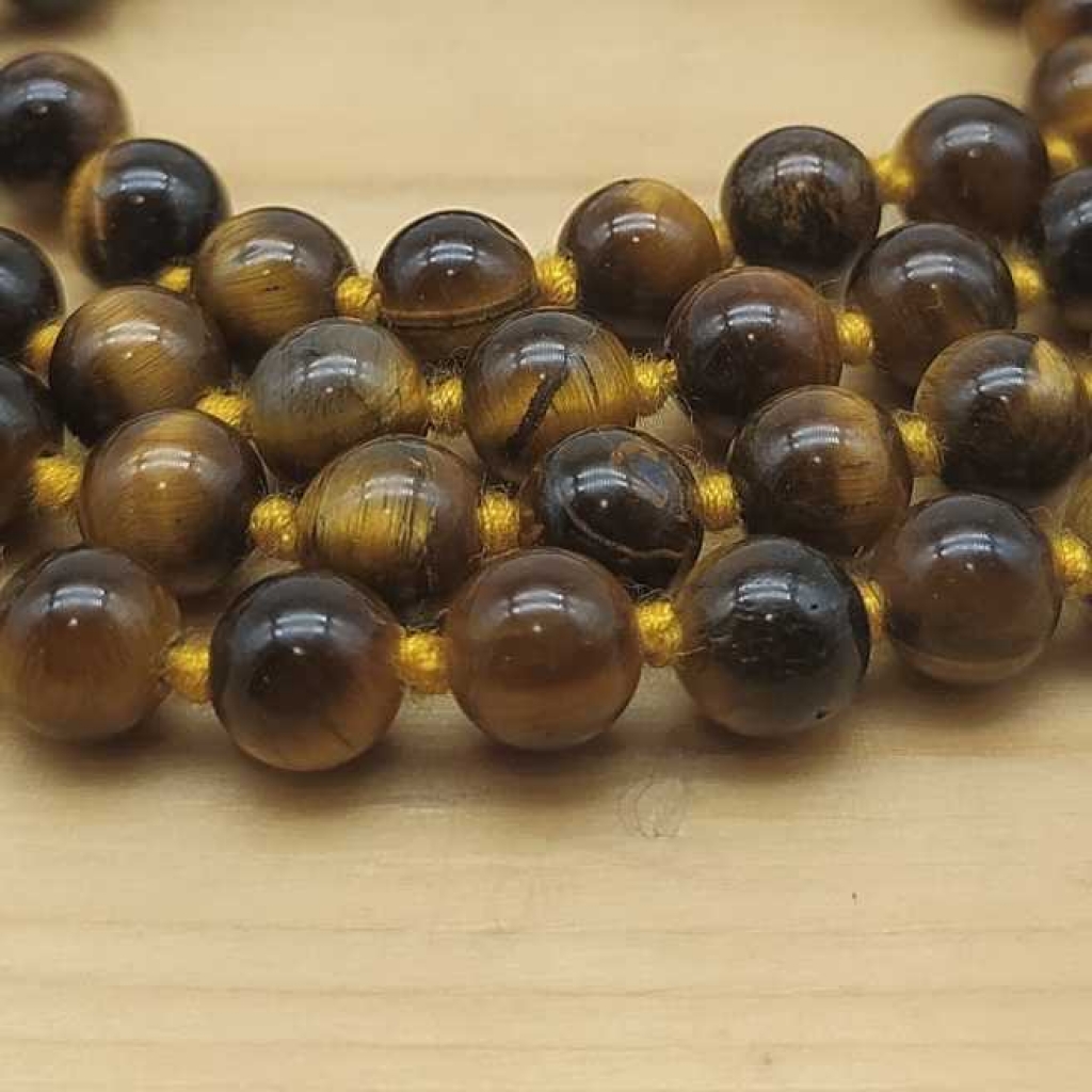 Natural Tiger Eye  Gemstone Handknotted 108 Beads Healing  Japa Mala