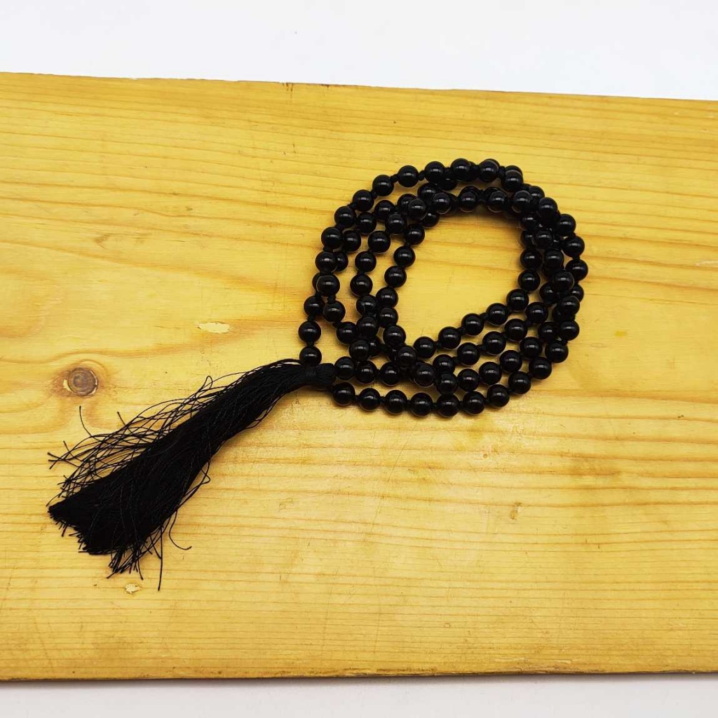 Natural Black Onyx  Gemstone Handknotted 108 Beads Healing  Japa Mala