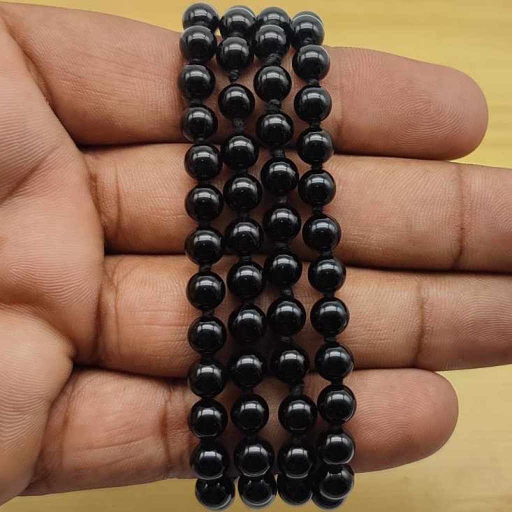 Natural Black Onyx  Gemstone Handknotted 108 Beads Healing  Japa Mala