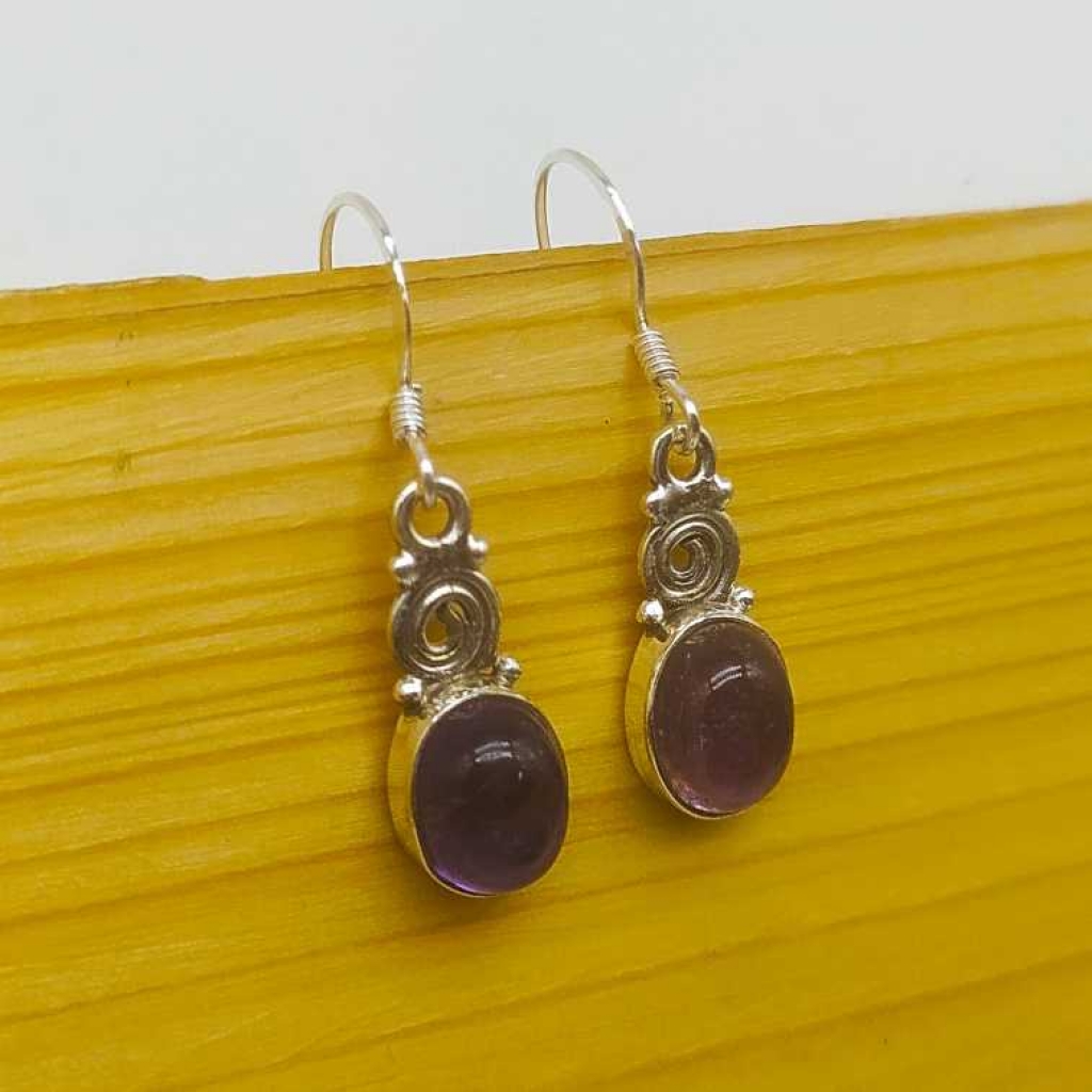 925 Sterling Silver Amethyst Oval Shape Gemstone Handmade Earring