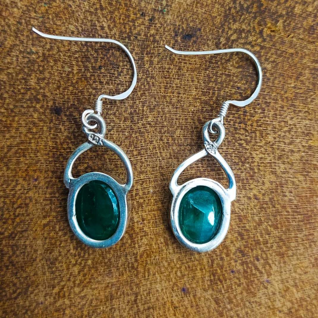 925 Sterling Silver Emerald Oval Shape Gemstone Handmade Earring