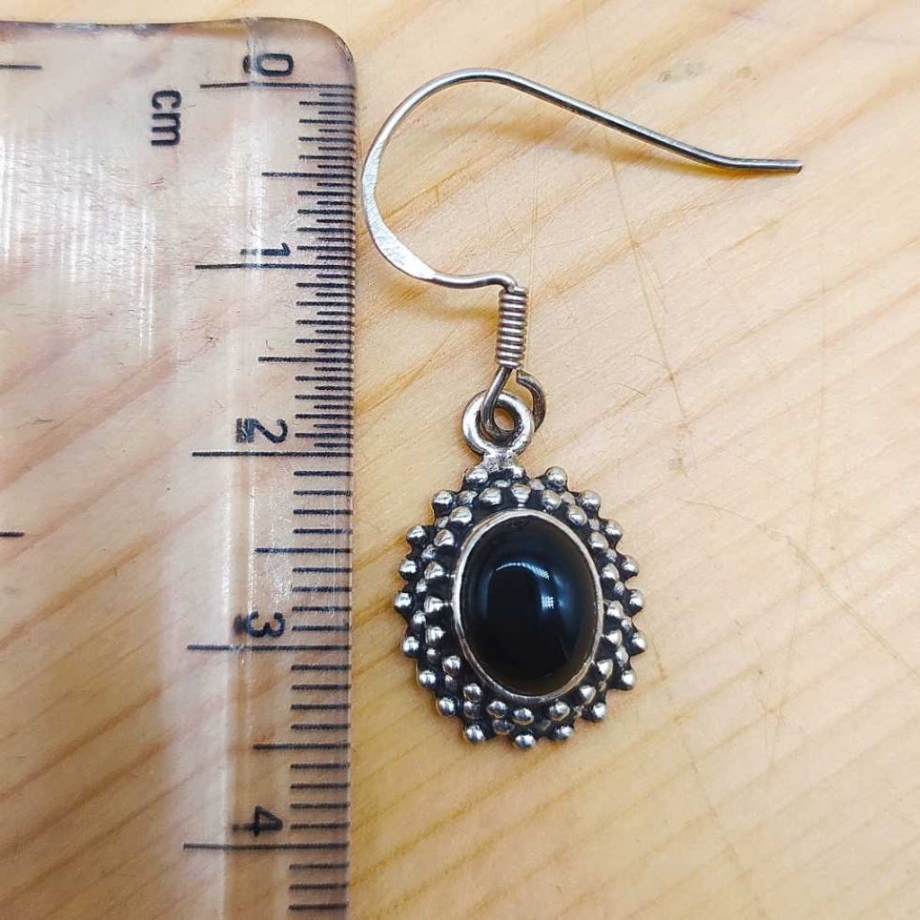 925 Sterling Silver Black Onyx Round Shape Gemstone Handmade Earring