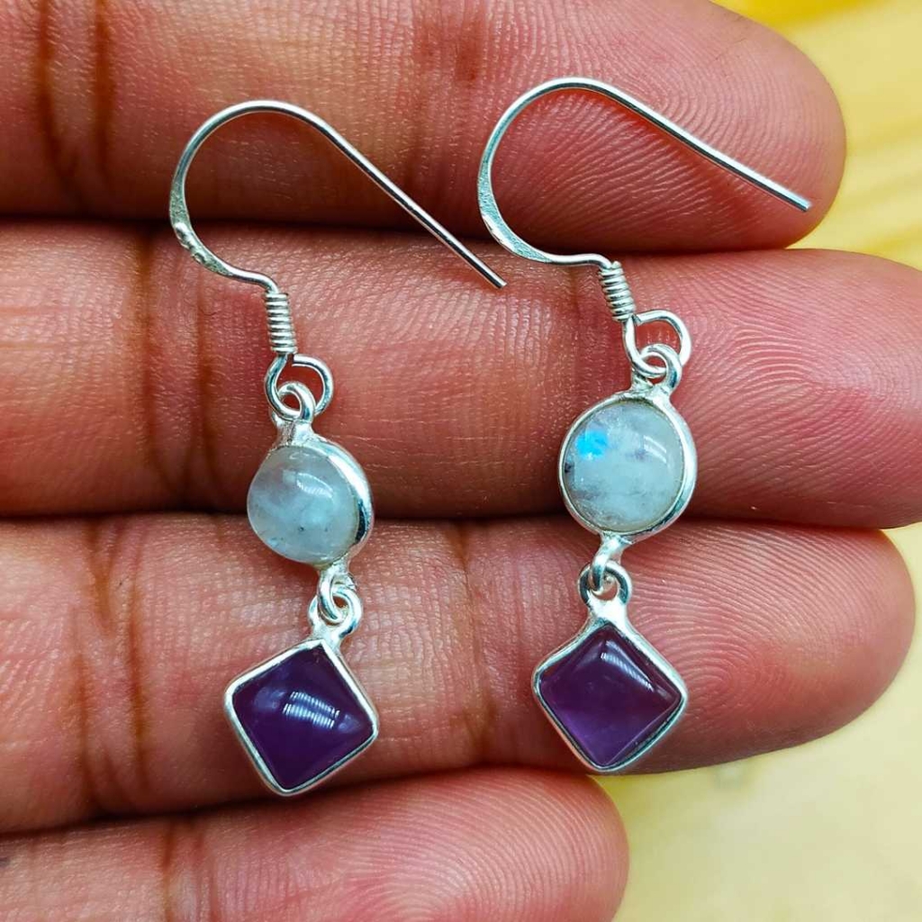 925 Sterling Silver Amethyst Gemstone Handmade Earring