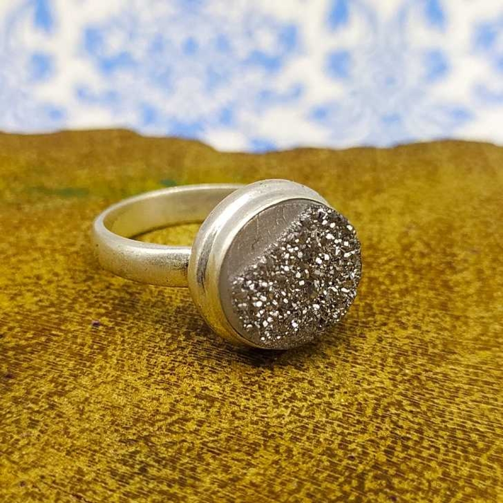 Druzy Gemstone 925 Silver Boho Unique Design Work Ring