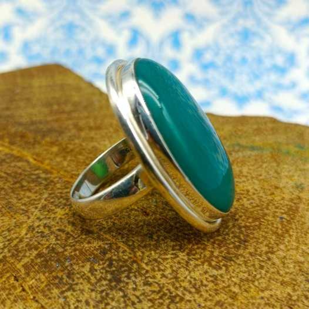 925 Sterling Silver Green Onyx Gemstone Oval Shape Handmade Ring