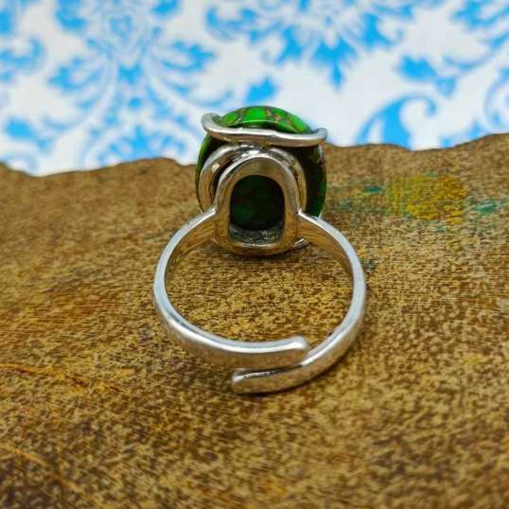 925 Sterling Silver Green Coper Turquoise Oval Shape Gemstone Boho Ring