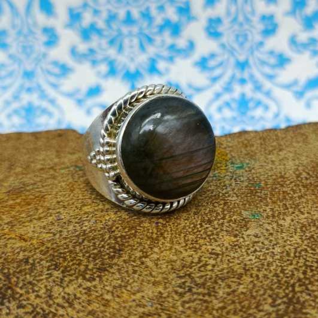925 Sterling Silver Labradorite Round Shape Gemstone Handmade Ring