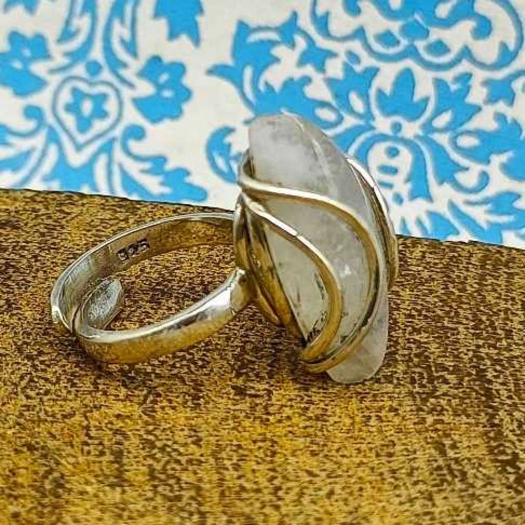 925 Sterling Silver Rainbow Moonstone Marquis Shape Handmade Ring