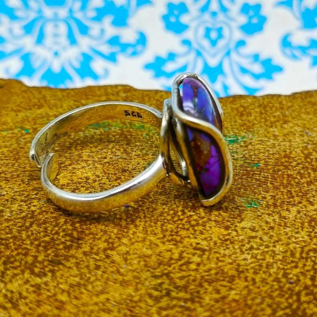 925 Sterling Silver Purple copper turquoise Oval Shape Boho Handmade Ring