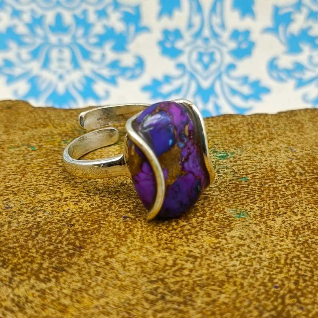 925 Sterling Silver Purple copper turquoise Oval Shape Boho Handmade Ring
