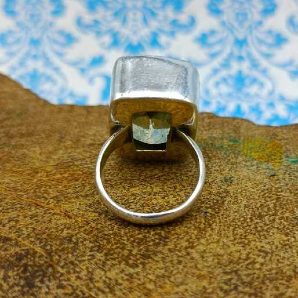 925 Sterling Silver Lemon Topaz Square Shape Handmade Ring