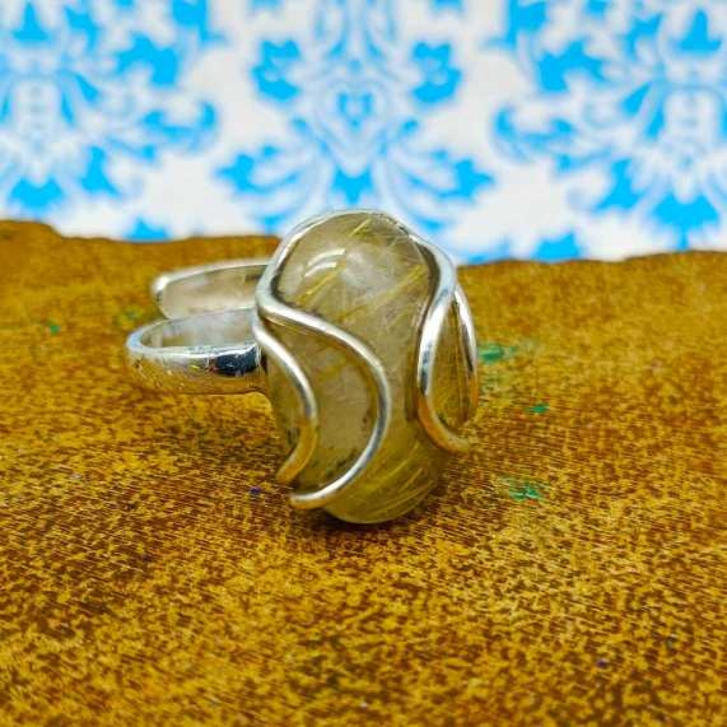 925 Sterling Silver Rutile Quartz Oval Shape Handmade Ring