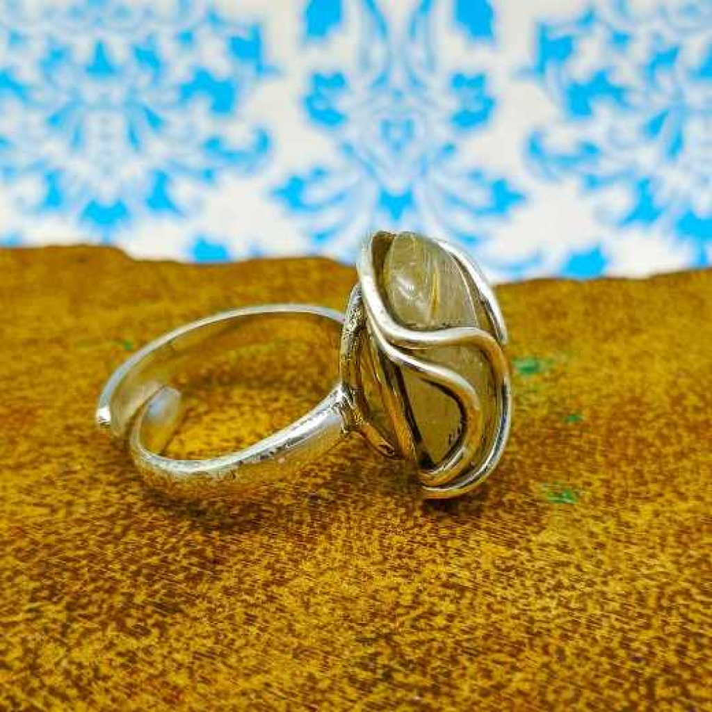 925 Sterling Silver Rutile Quartz Oval Shape Handmade Ring