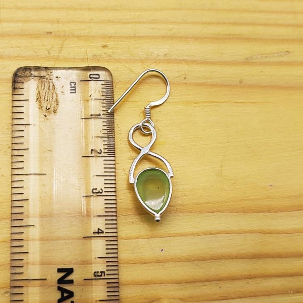 925 Sterling Silver Green Amethyst Cabochon Shot Pear Shape Earring Jewelry