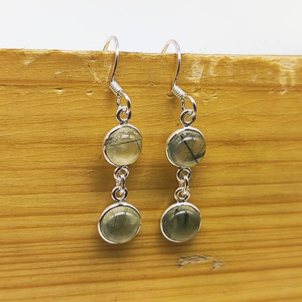 925 Sterling Silver Prehnite Oval Shape Gemstone Boho Earring