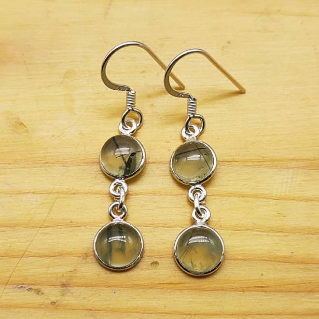 925 Sterling Silver Prehnite Oval Shape Gemstone Boho Earring