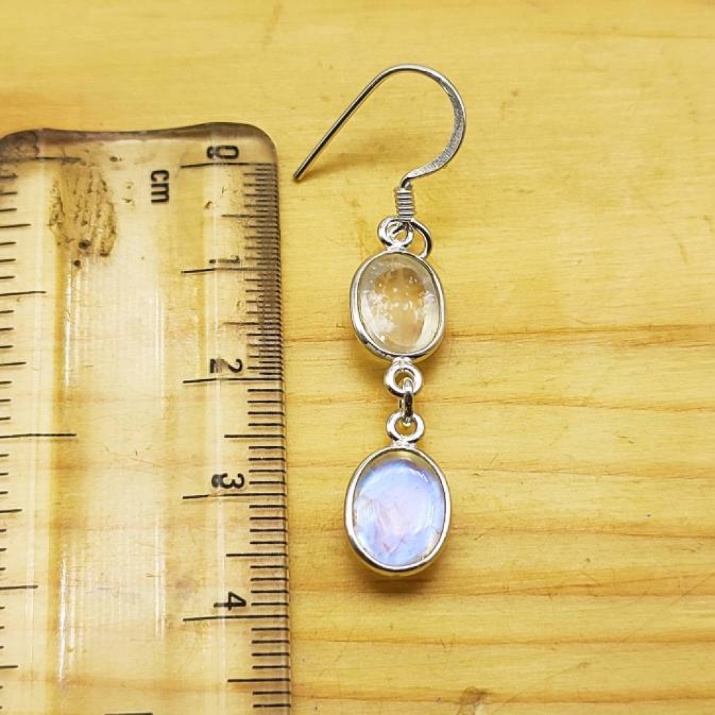 925 Sterling Silver Natural Rainbow Moonstone Oval Shape Gemstone Earring Jewelry