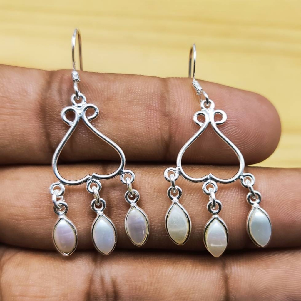 925 Sterling Silver Natural Opal Marquise Shape Gemstone Earring