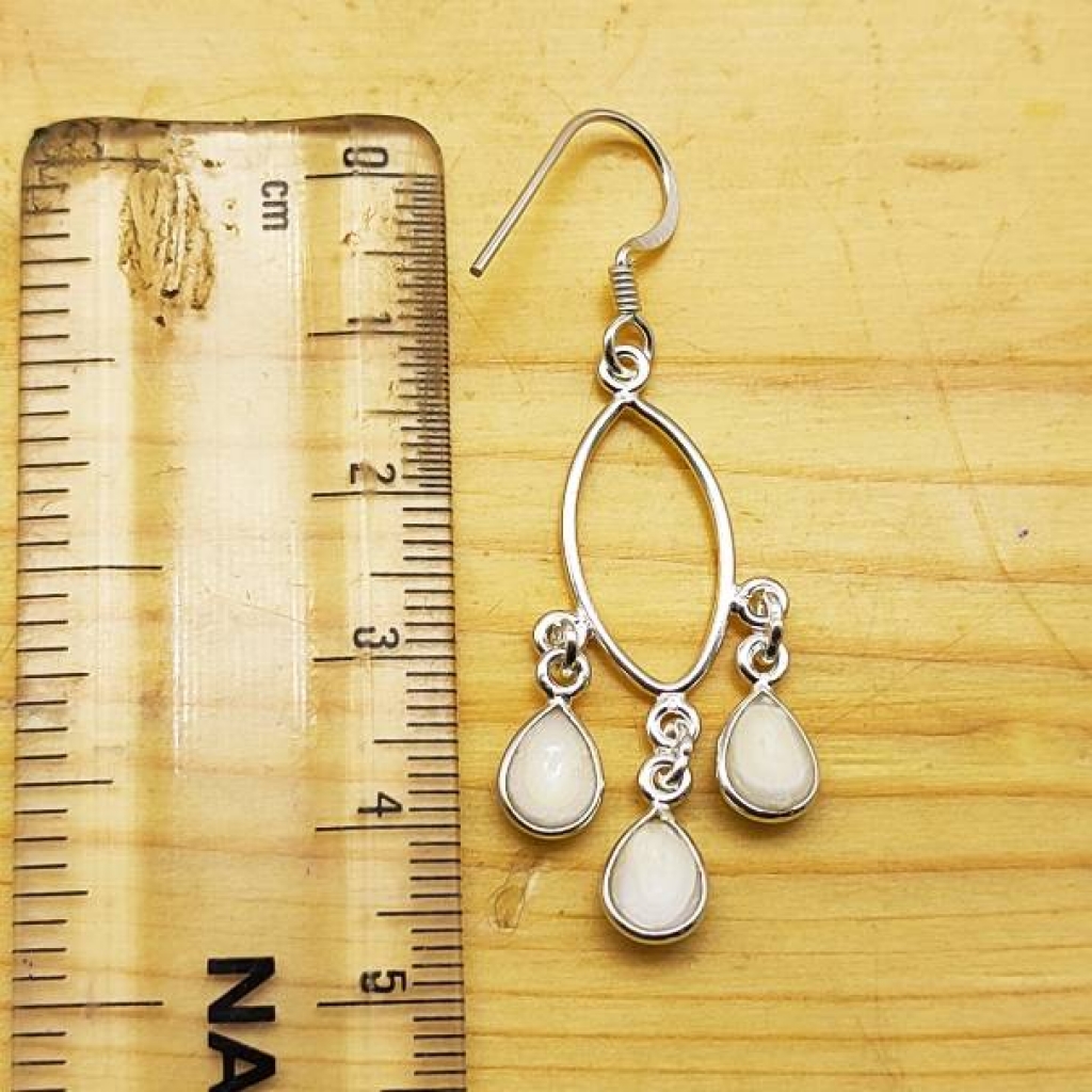 925 Sterling Silver Natural Pearl Cabochon Long Pear Shape Earring Jewelry