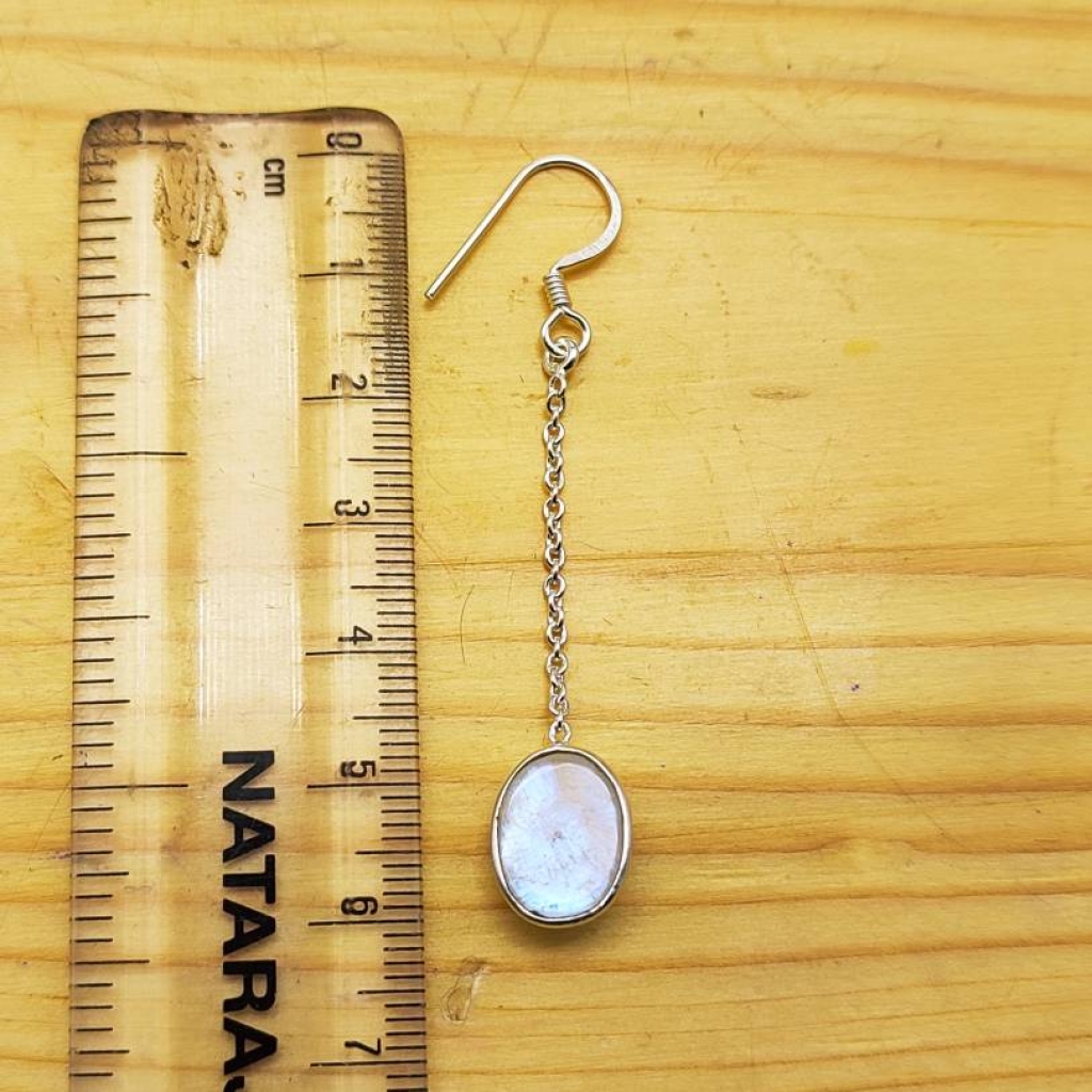 925 Sterling Silver Cabochon Long Rainbow Moonstone Earring Jewelry