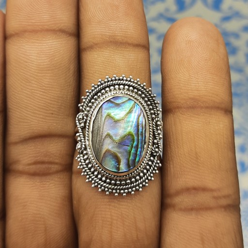 925 Silver Designer Handmade Ring With Abalone Shell