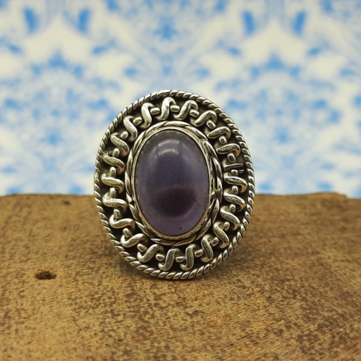 925 Solid Silver Handmade Bohemian Amethyst Cabochon Gemstone Ring