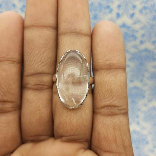Designer Bezel Oval Shape Cabochon  Crystal Gemstone 925 Silver Ring