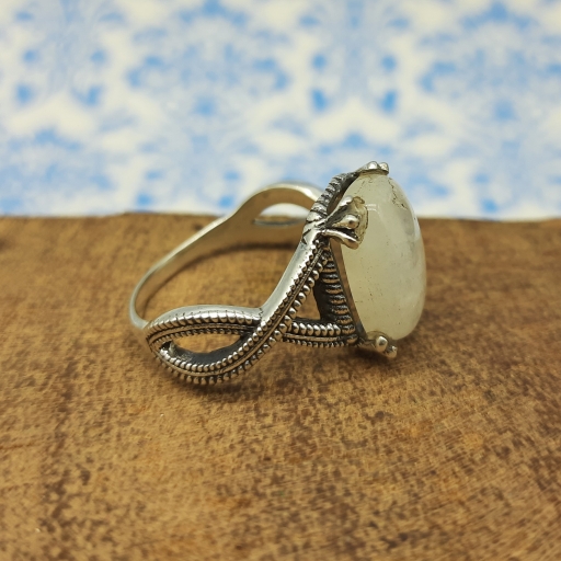 Designer Rainbow Moonstone 925 Silver Ring For Her Gift