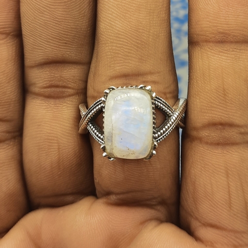 Designer Rainbow Moonstone 925 Silver Ring For Her Gift
