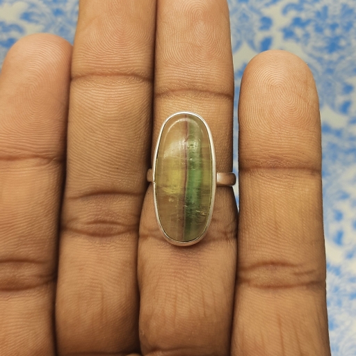 Handcrafted 925 Sterling Silver Bohemian Fluorite Gemstone Ring