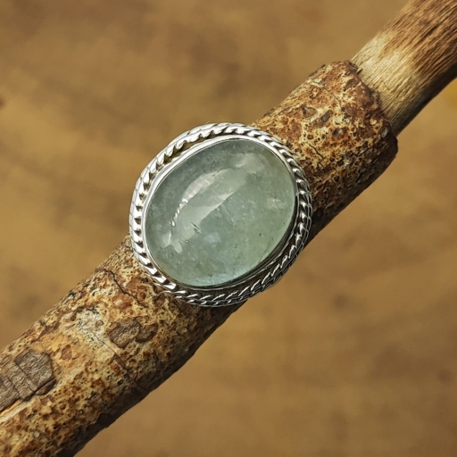 Hot Selling 925 Sterling Silver Authentic Aquamarine Cabochon Ring