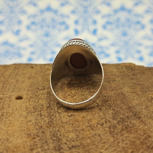 Natural Sand Stone Wide Band Handmade Ring With 925 Sterling Silver