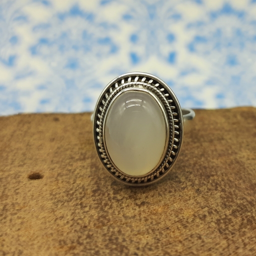 Opalite Cabochon Ring Made With 925 Sterling Silver , Gift For Easter