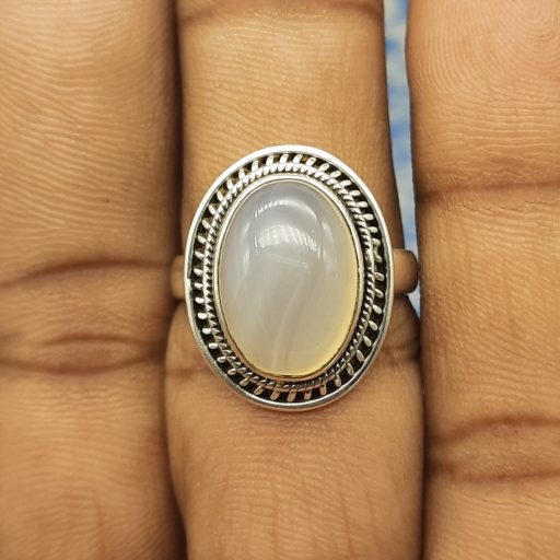 Opalite Cabochon Ring Made With 925 Sterling Silver , Gift For Easter