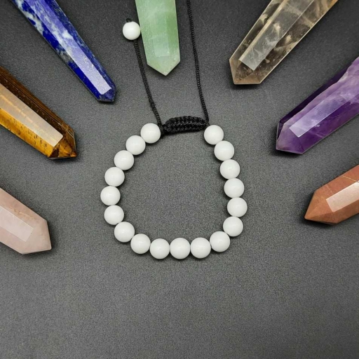 Handmade Designer Natural White Agate Gemstone Beaded Bracelet For Yoga And Meditation