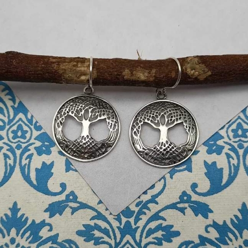 Heavy Work Tree Of Life Design 925 Sterling Silver Earring Bohemian