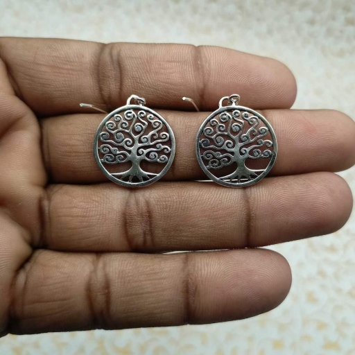 Curvy Tree Of Life Design 925 Sterling Silver Earring Bohemian