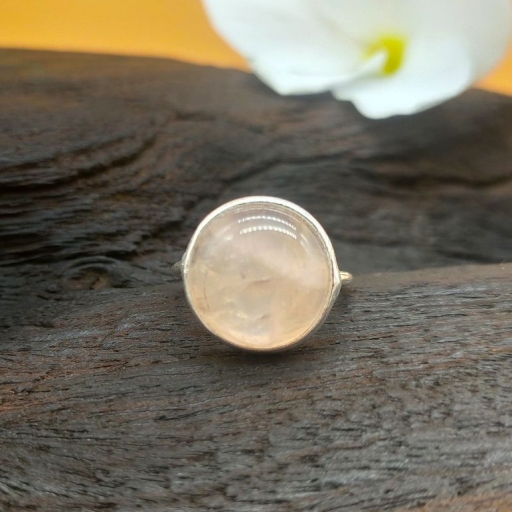 Rose Quartz Gemstone 925 Sterling Silver Handmade Simple And Sober Bezel Ring