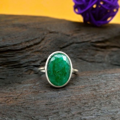 Dyed Emerald Gemstone 925 Sterling Silver Fine Dainty Ring