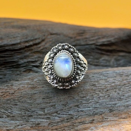 Cabochon Oval Shape  Moonstone  925 Sterling Silver Ring For Gift